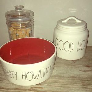Rae Dunn Dog Canister and Bowl